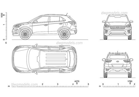 Hyundai Creta (2016) CAD block download, Car drawings, dimensions