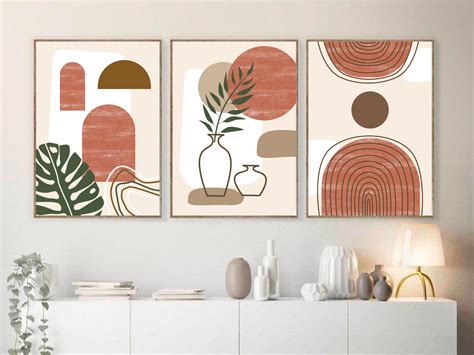 Set of three Boho leaves and vase wall art prints, digital downloadable print - FrappyPie