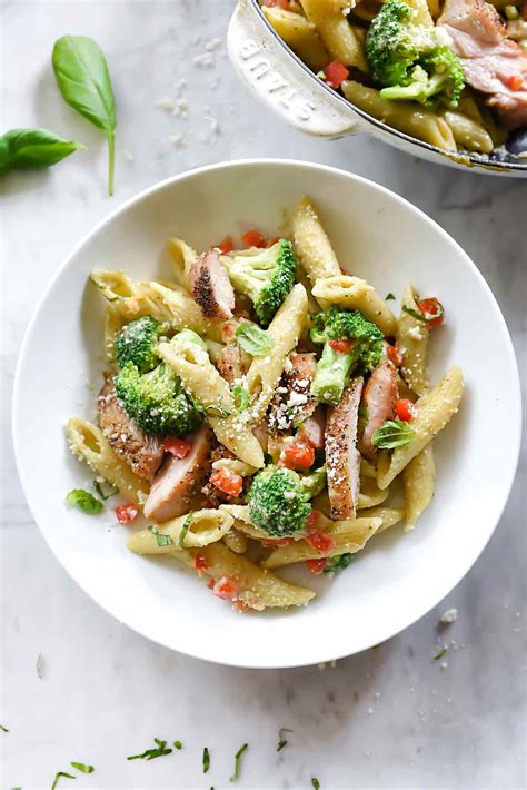 Creamy Chicken Penne with Pesto and Broccoli | foodiecrush.com