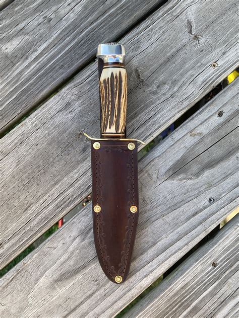 Vintage Edge Brand Bowie knife with hand made leather sheath
