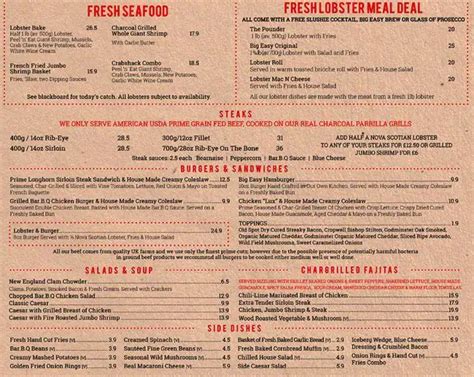 Menu at Big Easy Kings Road pub & bar, London, 332-334 King's Rd