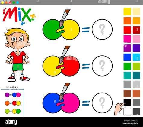 Cartoon Illustration of Mixing Colors Educational Game for Kids Stock ...