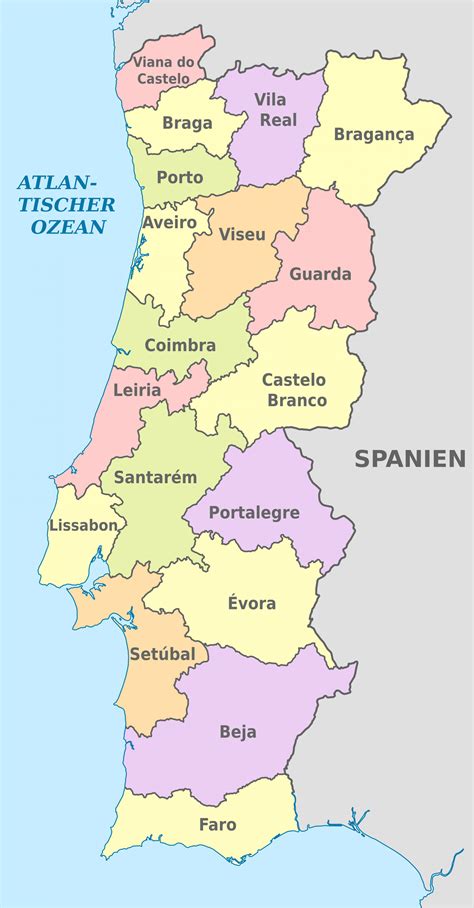 Map of Portugal regions: political and state map of Portugal