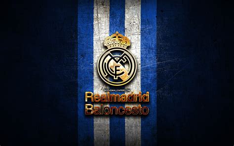 Download wallpapers Real Madrid Baloncesto, golden logo, ACB, blue metal background, spanish ...