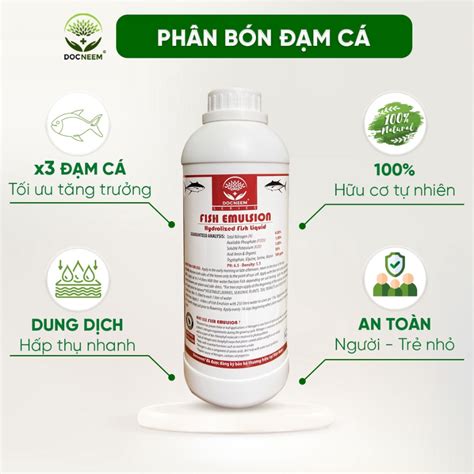 Phân đạm cá Docneem, phân cá Fish Emulsion (1 lít) hữu cơ cho hoa hồng, rau sạch, hoa, cây cảnh ...