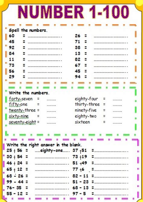 Number Words Worksheet 1-100 Pdf – Kidsworksheetfun