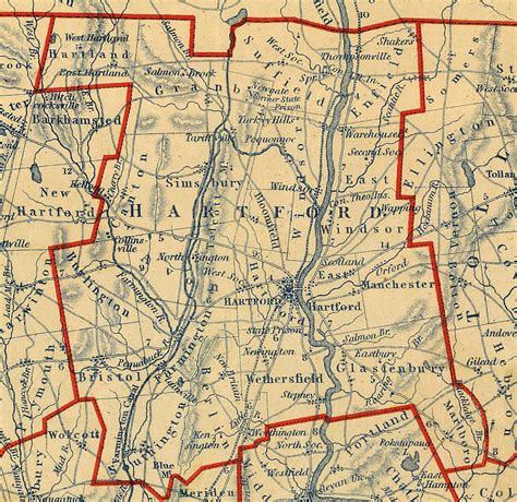 Vintage Map of Hartford County CT - 1846 Drawing by CartographyAssociates - Fine Art America