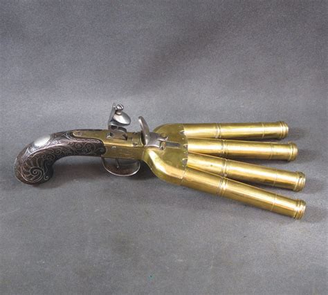 Original British 1780 Brass Flintlock Duck's Foot Pistol by Bunney of London – International ...