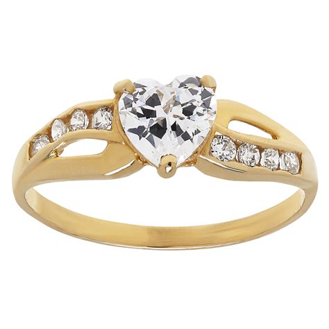 Brilliance Fine Jewelry - Heart Shape CZ Ring in 10kt Yellow Gold - Walmart.com