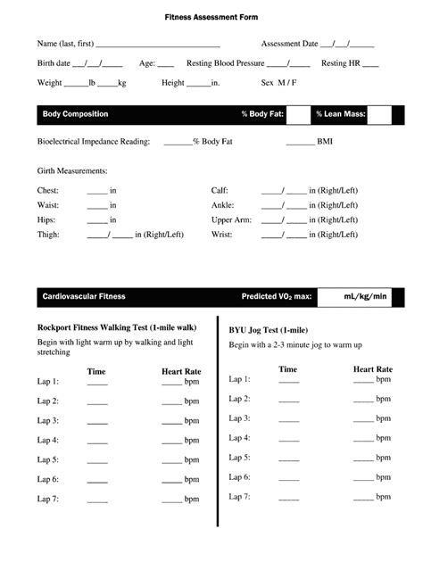 Ace Fitness Assessment Forms Printable - Printable Forms Free Online