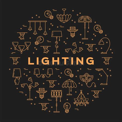 Lighting Store Circle Infographics Lamp Icon Flat Design Card Stock Vector - Illustration of ...