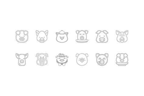 pig head icons set, simple outline style 9222802 Vector Art at Vecteezy