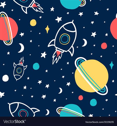 Space seamless pattern print design Royalty Free Vector