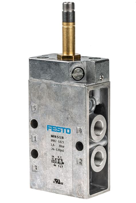 Festo 5/2 Pneumatic Solenoid Valve - Solenoid/Spring G 1/8 MFH Series 48 V dc, 240 V ac - RS ...