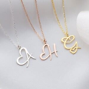 Silver Initial Necklace With Heart, Heart Initial Necklace, Letter ...