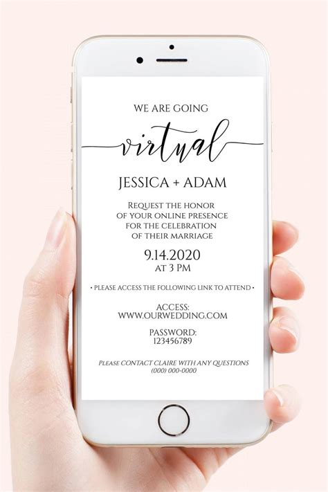 Virtual Wedding Evite, Electronic Virtual Invitation Digital, Text ...