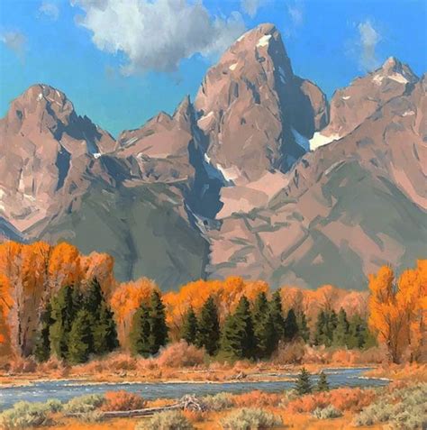 October Gold, Grand Tetons | Landscape paintings, Landscape, Abstract canvas painting