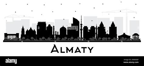 Almaty Kazakhstan City Skyline Silhouette with Black Buildings Isolated on White. Vector ...