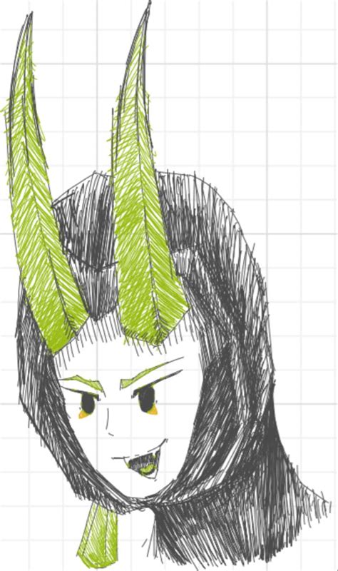 a drawing of a girl with horns on her head