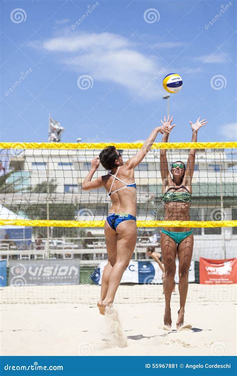 Women Beach Volleyball Players. Attack and Defense Editorial Photo ...