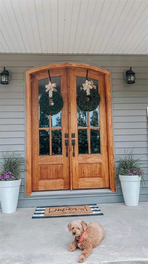 Front Porch! Arched Wooden Door with Valspar Stain Color Canyon Brown ...