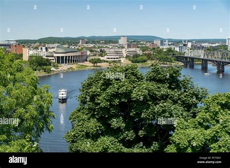 Gatineau, Quebec, Canada. Looking northwest across Ottawa River in summer at Gatineau and ...