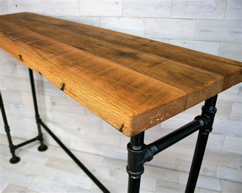 Arcadian Bar Table made from Antique Tobacco Oak Wood & Ironworks Legs