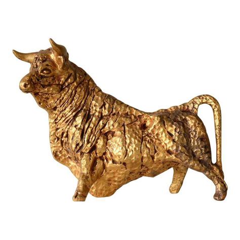 Large Mid-Century Gold Ceramic Bull Sculpture