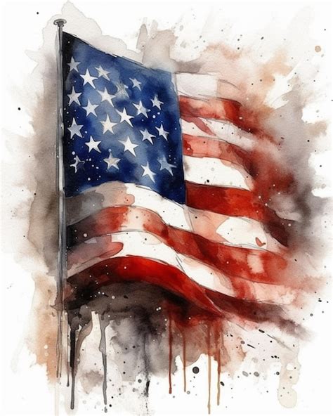 Premium AI Image | A watercolor painting of an american flag.