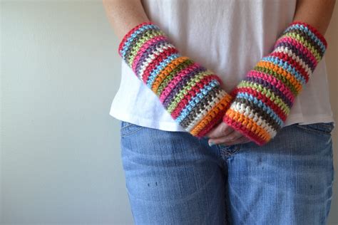 Crochet in Color: Colorful Stripey Fingerless Mitts