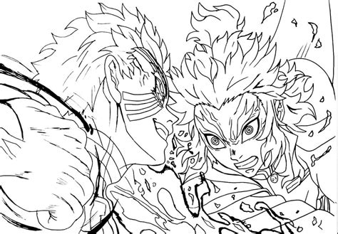 akaza vs kyojuro rengoku Coloring Page - Anime Coloring Pages