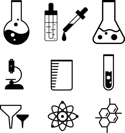 Science laboratory chemistry icon set vector illustrations black and white clip arts 22141879 ...