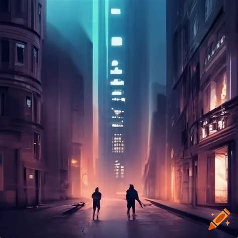 Night scene of a futuristic city street