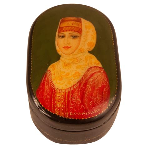 Rare Vintage Russian Hand Painted Lacquered Small Wooden Box Signed Fedoskino For Sale at ...