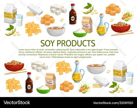 Soy and soybeans products Royalty Free Vector Image