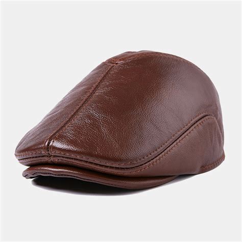 First Layer Cowhide Leather Hat Men’s Fashion Beret Hats Beret Caps ...