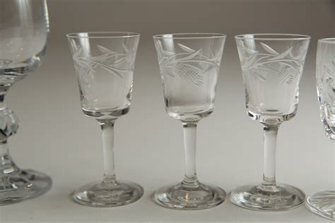 20 Vintage Etched Aperitif Glasses - Floral Geometric Antique Glasses - Retro Cocktail Mad Men ...