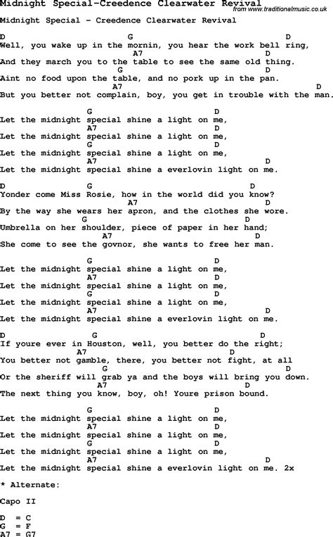 Blues Guitar lesson for Midnight Special-Creedence Clearwater Revival, with Chords, Tabs, and Lyrics