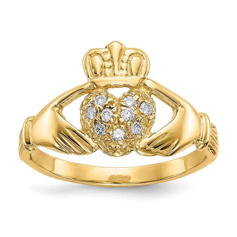 AA Jewels - Solid 14k Yellow Gold Celtic Irish Claddagh Ring Band with ...