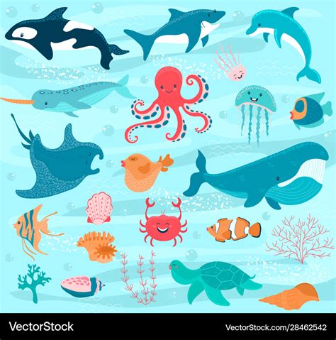 Sea animals cartoon ocean characters crab Vector Image