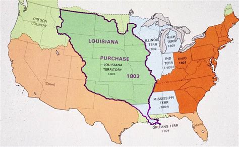 Map showing the area covered by the Louisiana Purchase. The land which was bought from France ...