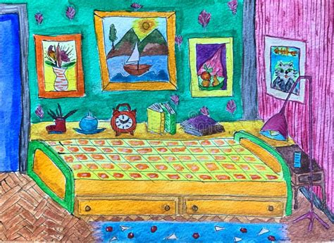 Bright Watercolor Drawing of the Children`s Room Stock Illustration - Illustration of crafts ...