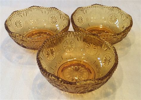 Set of 3 VTG AMBER Brockway Glass American Concord Salad Bowls 5 1/8" EUC #BrockwayGlass ...