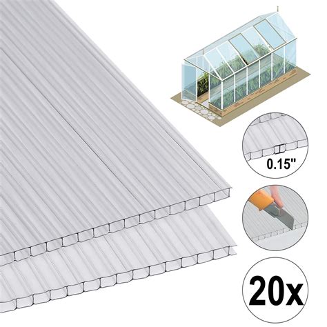 20 Pcs Polycarbonate Greenhouse Panels,Twin-Wall 0.15'' Waterproof UV ...