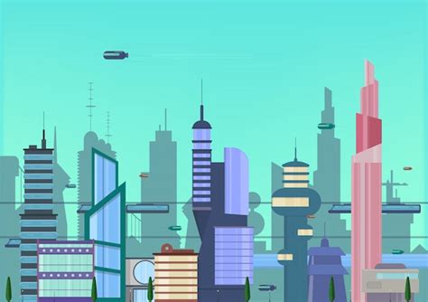 Premium Vector | Future city flat illustration. urban cityscape template with modern buildings ...