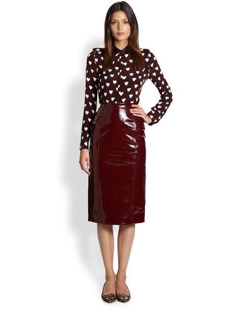 Burberry prorsum Patent Leather Skirt in Red | Lyst