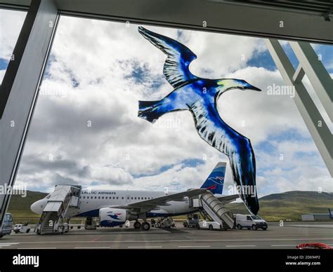 Vagar airport on the island of Vagar, part of the Faroe Islands. Europe, Northern Europe ...