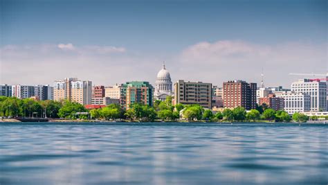 madison wisconsin usa downtown skyline dusk Stock Footage Video (100% ...