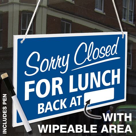 Wipe Area 'sorry Closed for Lunch Back At' Hanging - Etsy UK | Shop ...