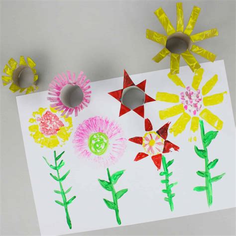 Cardboard Tube Flower Printing. Easy Flower Craft for Kids. - Emma Owl